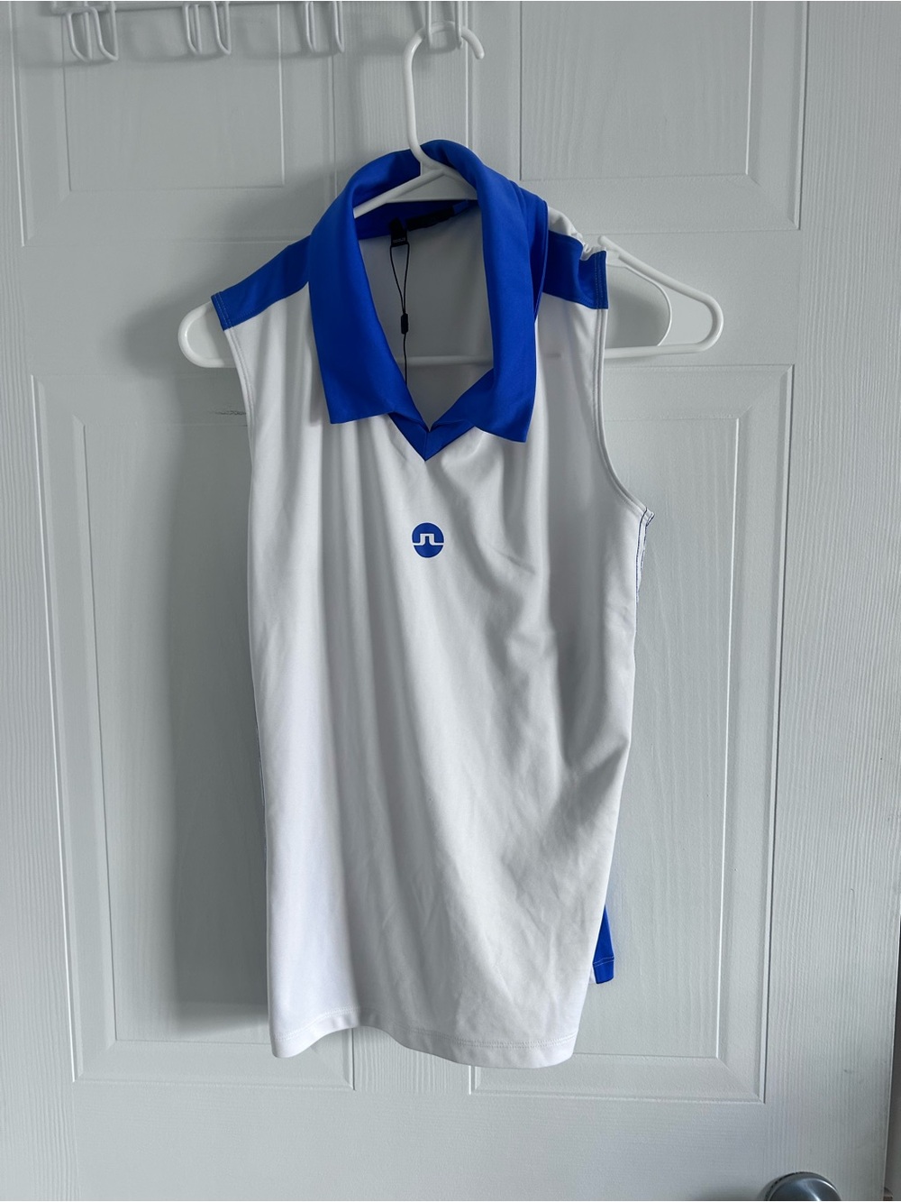 J.Lindeberg White and Royal Blue Sleeveless Polo Tank